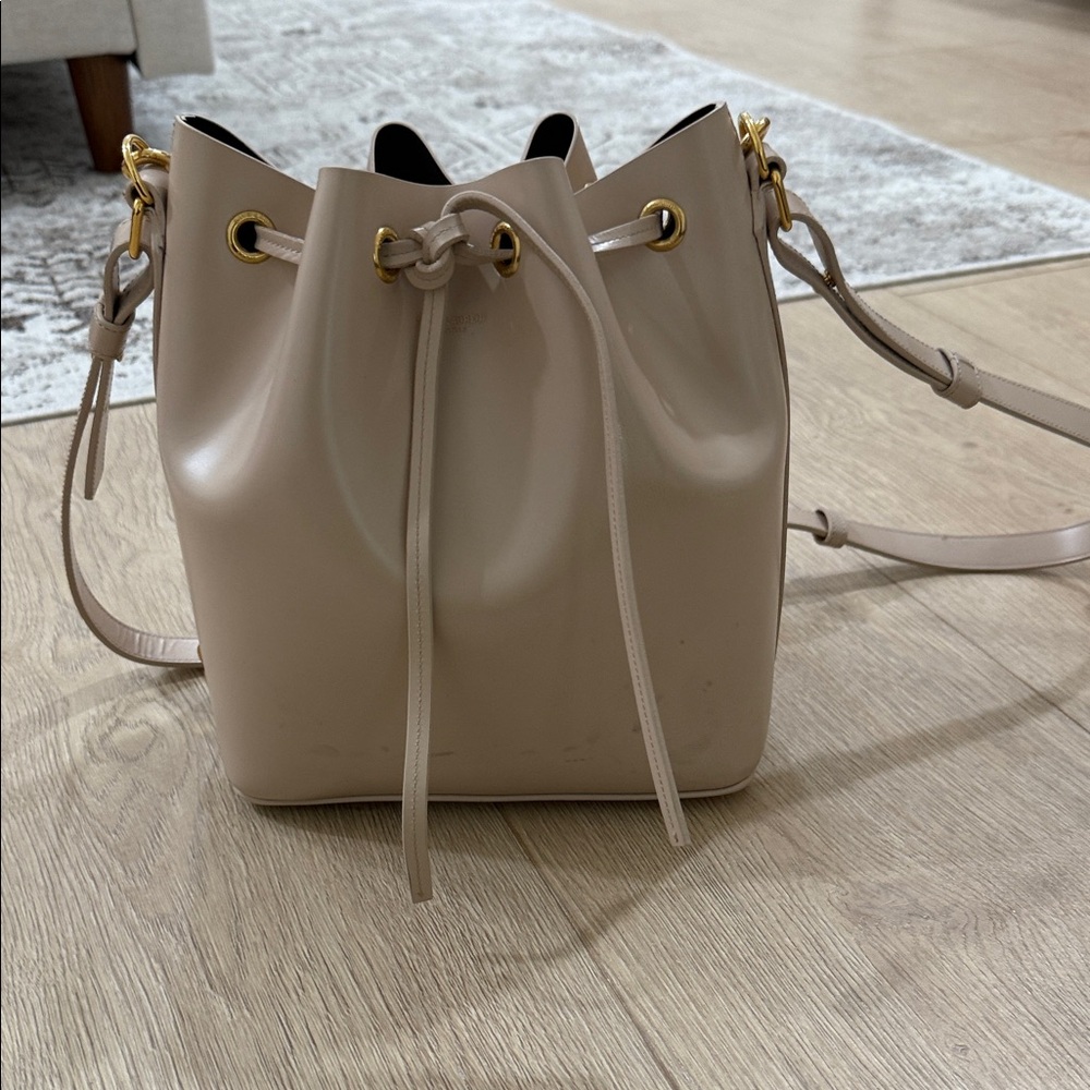 Yves Saint Laurent Taupe Bucket Bag with Gold Accents